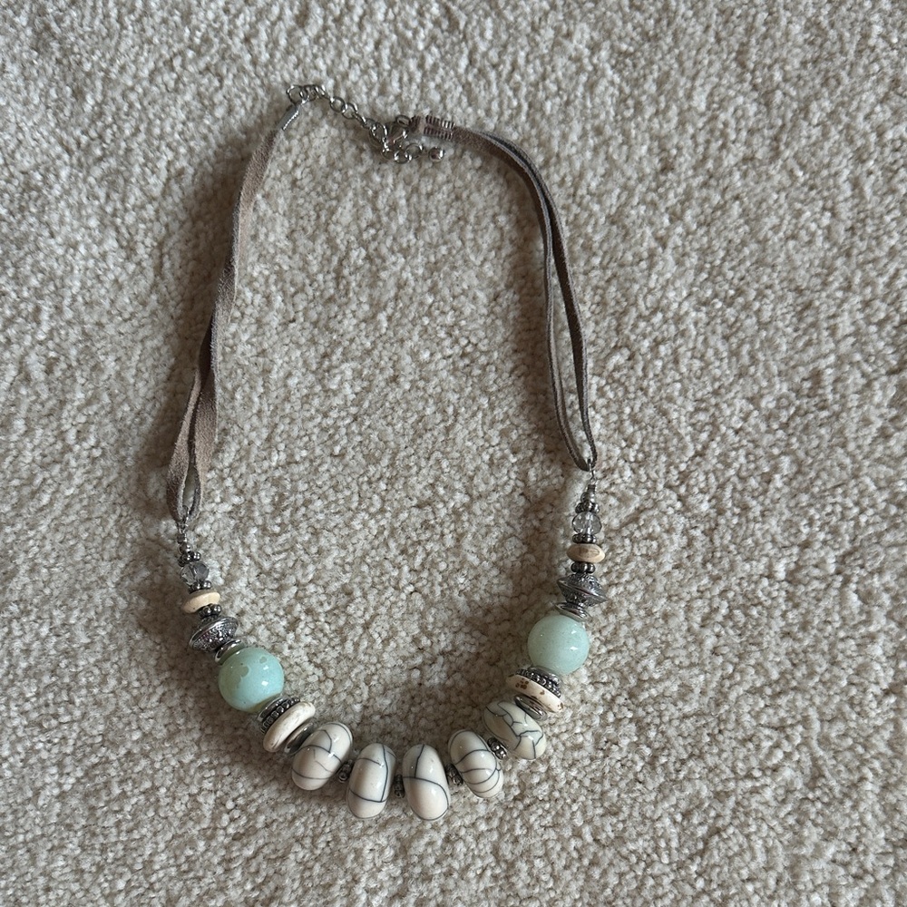 Cream and Silver Beaded Necklace